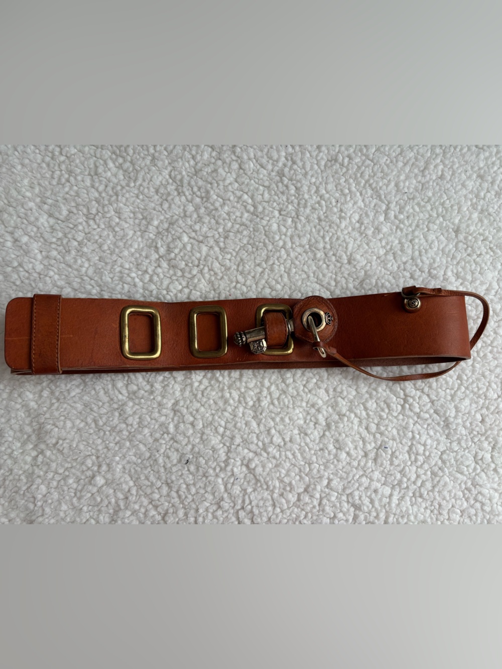 Juicy Couture Vintage Y2K Brown Genuine Leather Belt 2” Wide Key Toggle (size L)